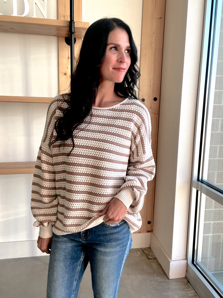 Striped Knit Sweater in Taupe