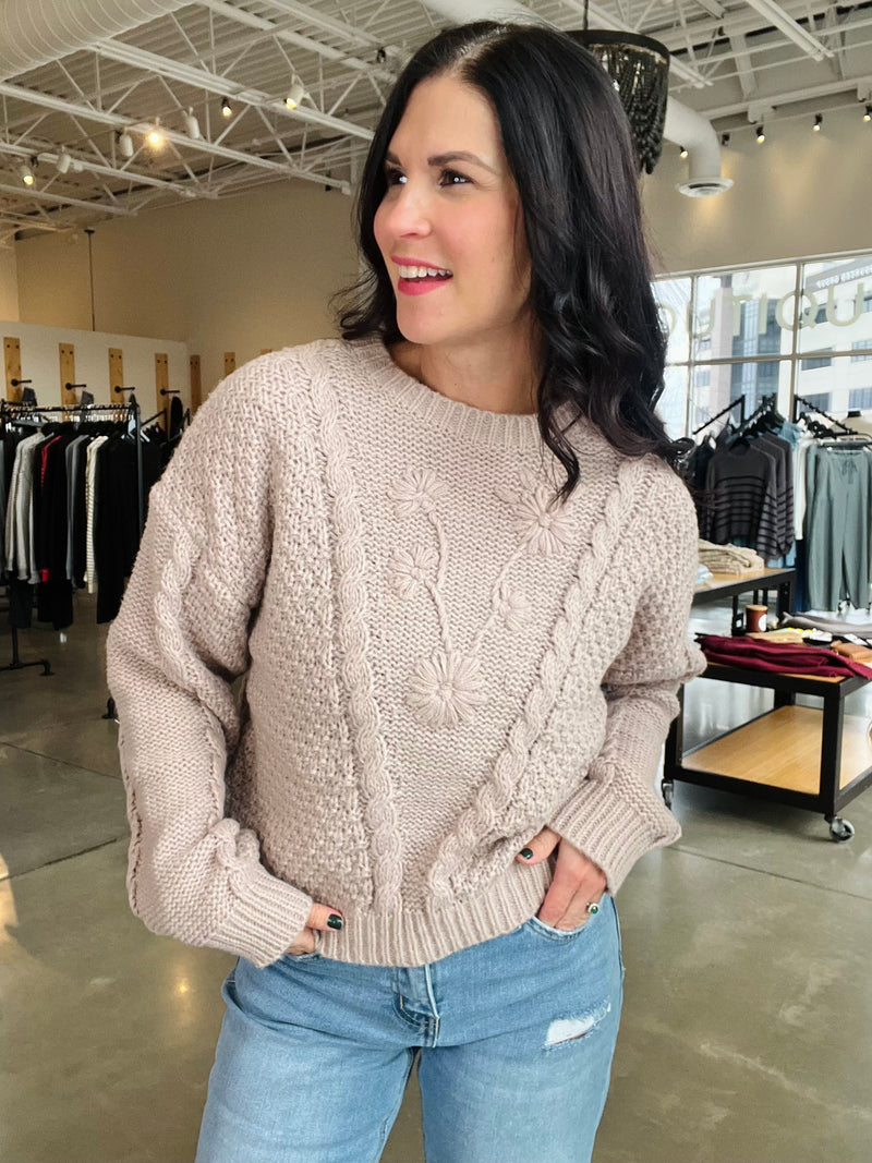 Floral Cable Knit Sweater
