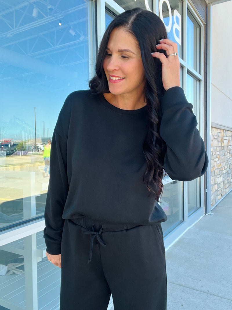 Techno Cupro Round Neck Sweatshirt - Black