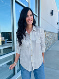 Stretchy Stripe Button Down Shirt - Mocha