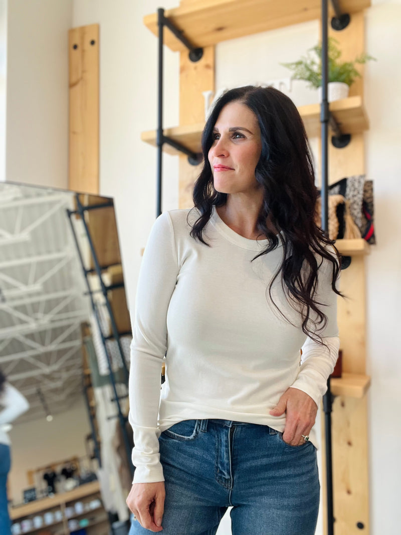 Round Neck Long Sleeve Top - Ivory