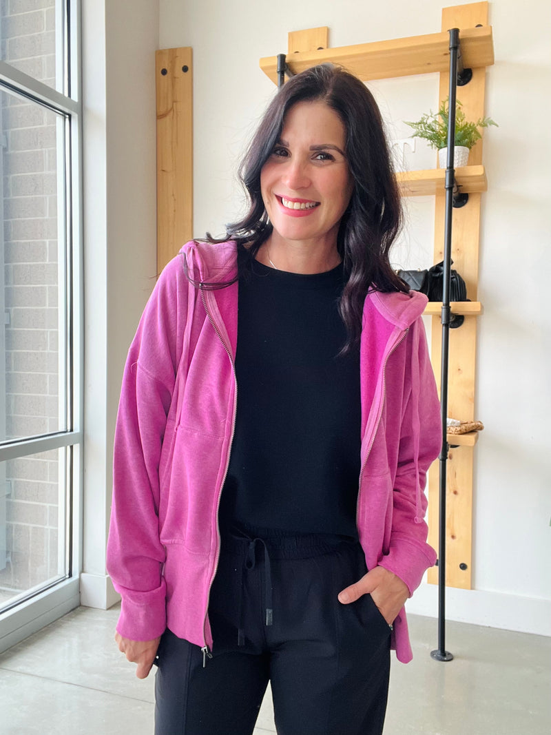 Fleece Hoodie Jacket with Tapered Sleeves: NEW ORCHID