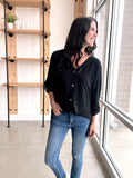 Long Sleeve Linen Button Down in Black