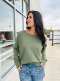 Front Seam Round Neck Pullover - Heather Moss