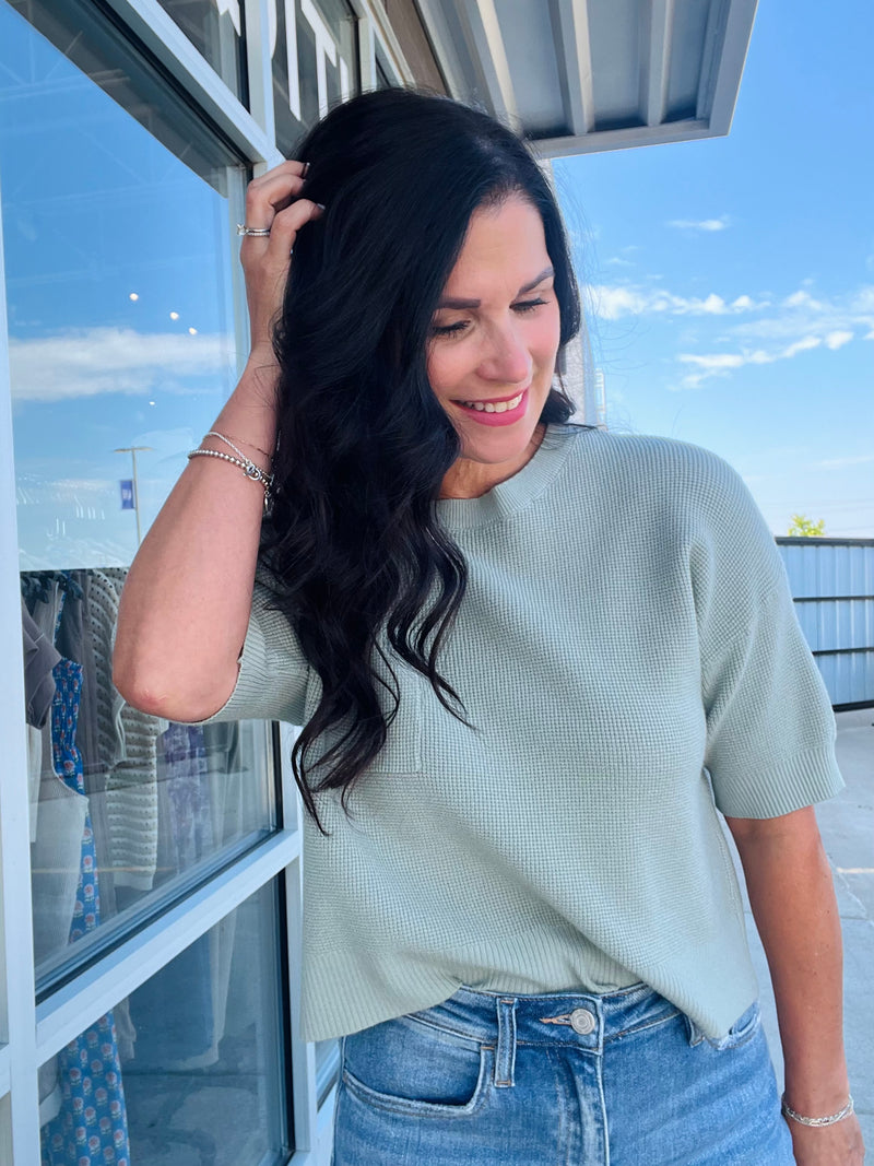 Soft Waffle Pocket Tee - Sage