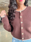 Contrast Stitch Cardi - Chocolate