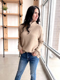 Wide Ribbed Turtleneck Sweater in Taupe