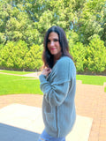 Chunky Ribbed Raw Seam Cardi - Emerald Blue