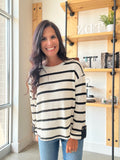 Striped Folded Sleeve Top in Black