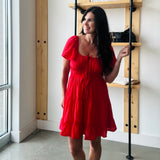 Front Tie Tiered Mini Dress - Red