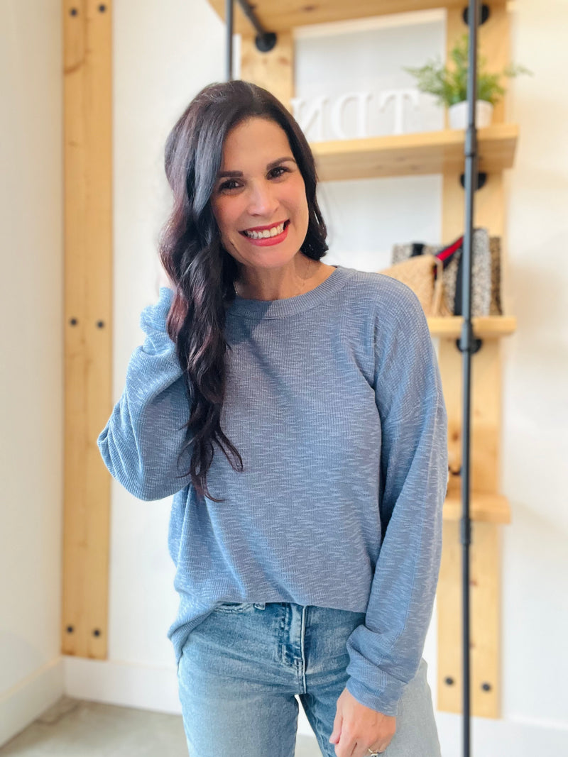 Lightweight Cotton Slub Sweater - Blue