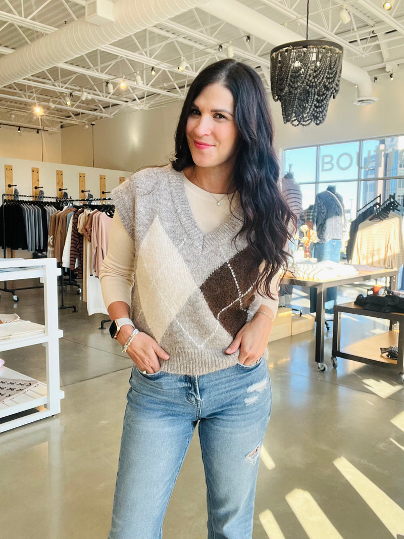 Argyle Vest - Taupe