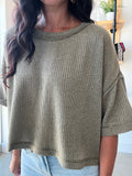 Short Sleeve Knit Crop in Dusty Olive