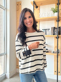 Striped Folded Sleeve Top in Black