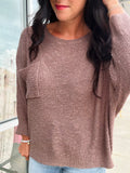 Front Pocket 3/4 Sleeve Dolman Sweater - Cocoa