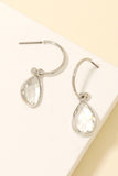 Rhinestone Tear Charm Hoop Earrings - Silver