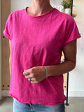 Fitted Raglan Roll-Up Tee in Magenta
