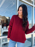 Crewneck Front Seam Sweater - Burgundy