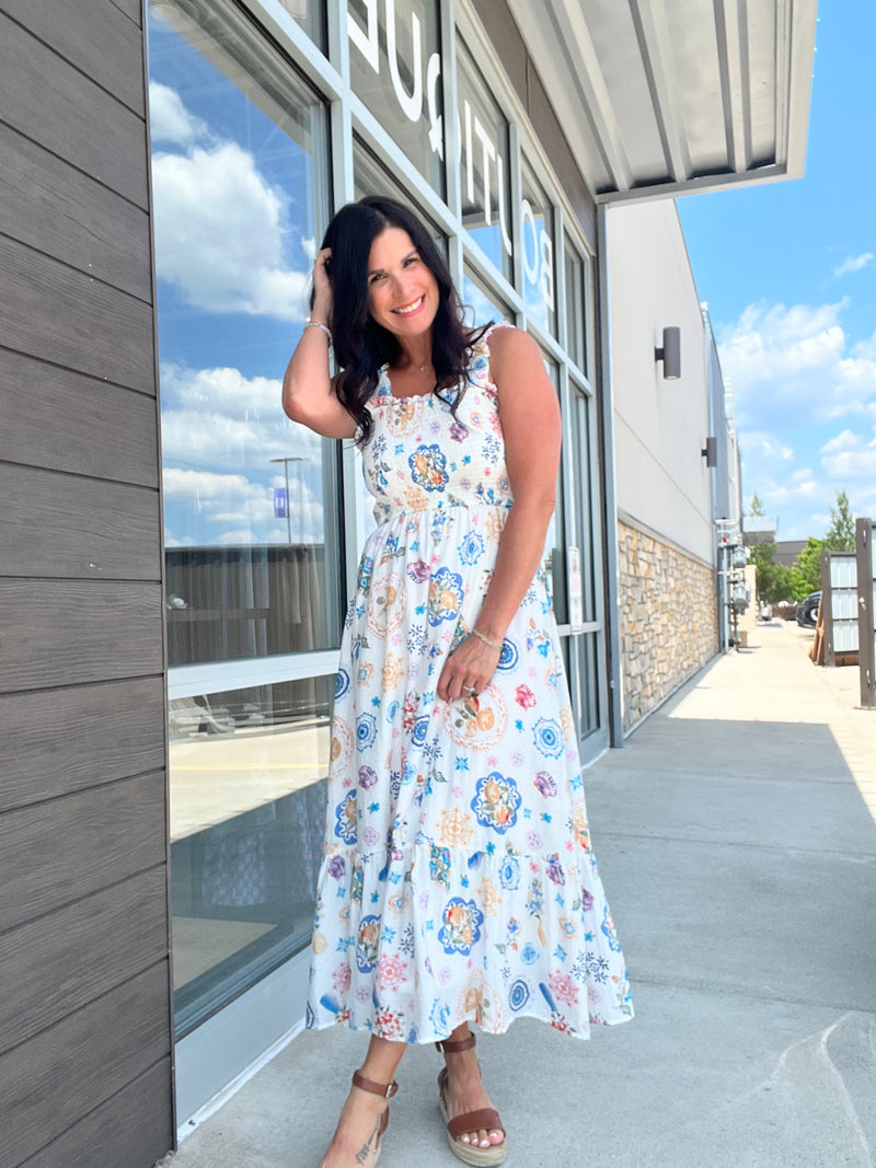 A Walk in the Country Smocked Midi Dress - Blue