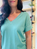 Contrast Stitch V Neck - Light Jade