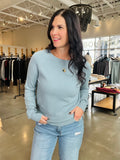 Waffle Mix Pullover Sweater - Dusty Blue