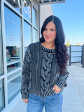 Washed Cable Sweater - Charcoal