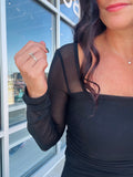 Ruched Square Neck Top -  Black