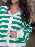 Button Front Green Striped Cardi