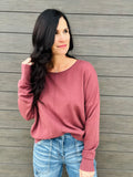 Front Seam Round Neck Pullover - Dust Plum
