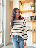 Striped Folded Sleeve Top in Black