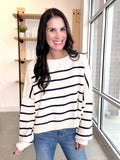 Relaxed Crop Sweater in Cream + Navy