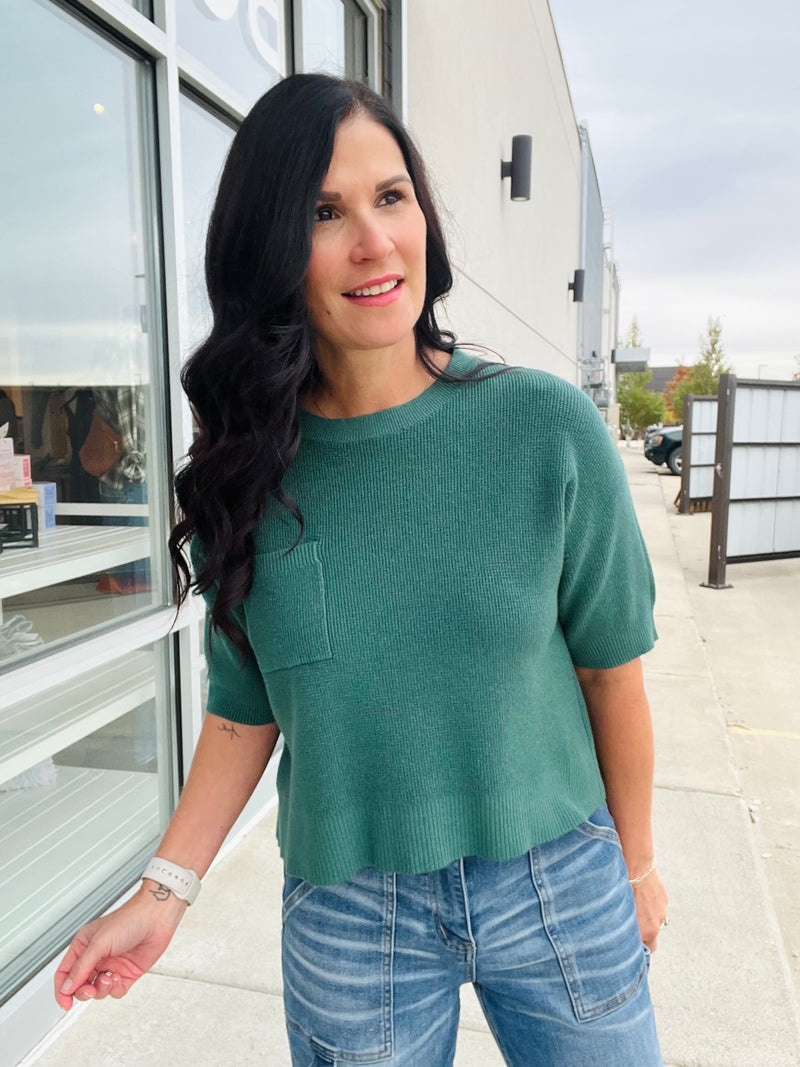 Soft Waffle Pocket Tee - Heather Juniper