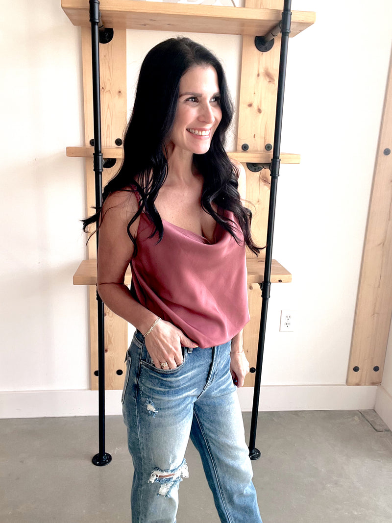 Spaghetti Strap Cowl Neck Bodysuit