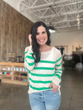 Raglan Sleeve Green Stripe Lightweight Sweater