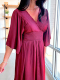 Smocking Detail Maxi Dress in Wine