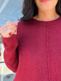 Crewneck Front Seam Sweater - Burgundy