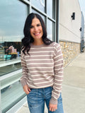 Striped Raglan Sleeve Sweater - Light Mocha