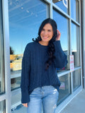 Cable Knit Sweater - Navy