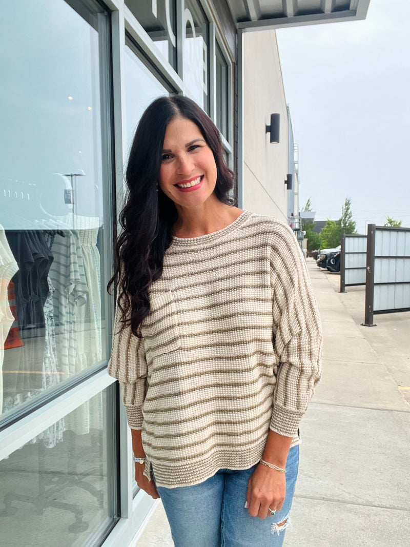 Waffle Knit Dolman Sweater - Olive