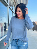 Lightweight Ribbed Detail Sweater - Slate Blue