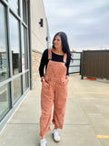 Corduroy Barrel Leg Overalls - Terra Cotta