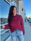 Mock Neck Pocket Detail Sweater - Burgundy