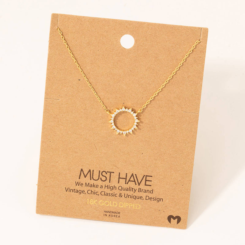 Pave Circle Sun Pendant Necklace: S
