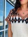 Fair Isle V Neck Short Sleeve Sweater