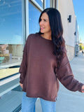 Raw Edge Oversized Sweater - Brown
