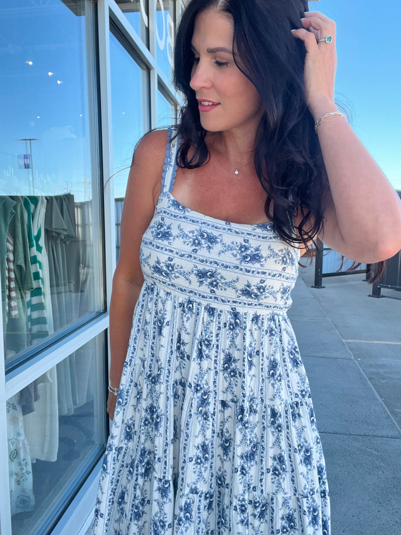 Stripe Floral Tiered Mini Dress