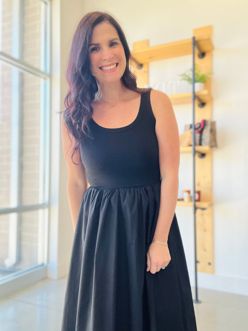 Mix Media Tank Midi Dress in Black