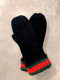 Black With Red and Green Striped MIttens
