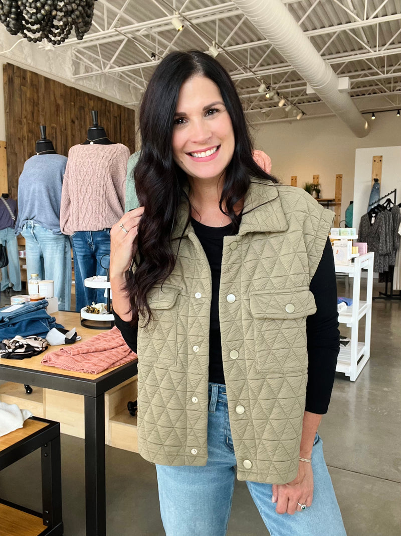 Quilted Vest - Olive