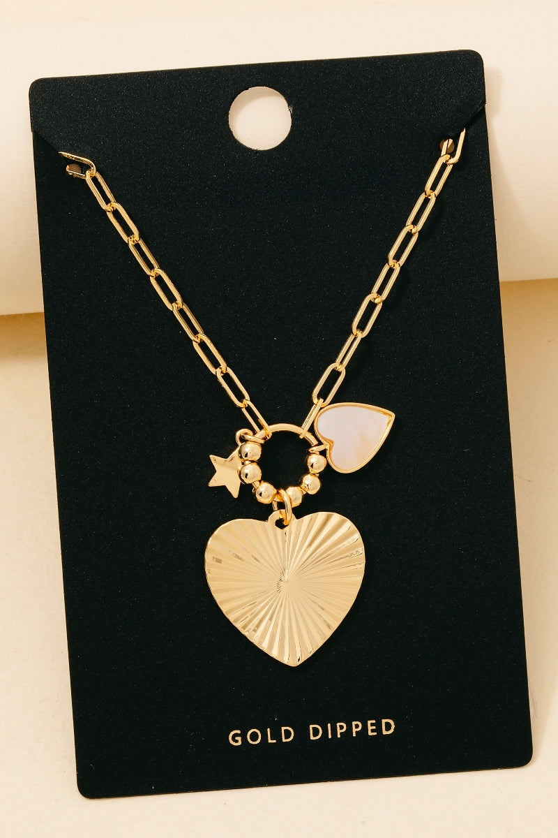Gold Dipped Star And Hearts Charms Chain Necklace